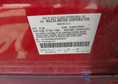 2009 Mazda Mazda6 S Grand Touring z USA, uszkodzony, nr VIN 1YVHP82B495M04067